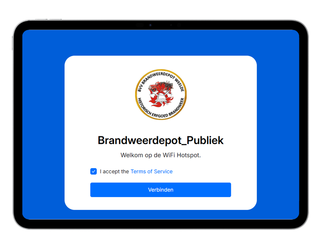 Toegangsportaal van de publieke wifi in Brandweerdepot Weelde